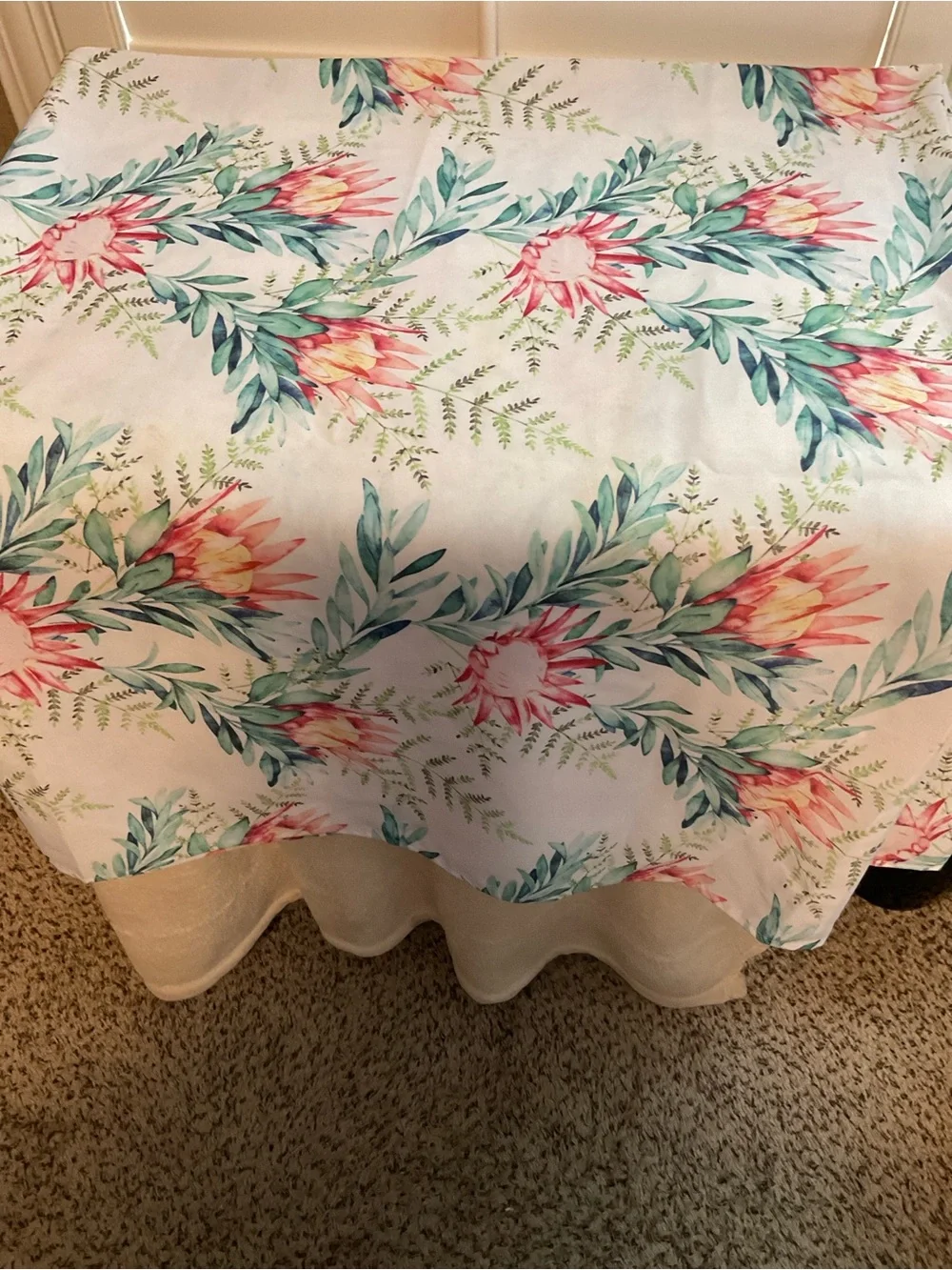 Floral Protea Print Tablecloth in Pink and Green